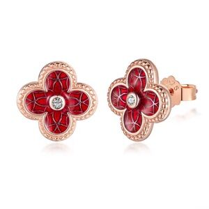 18k Rose Gold Plated S925 Sterling Silver Deep Red Epoxy Stud Earrings